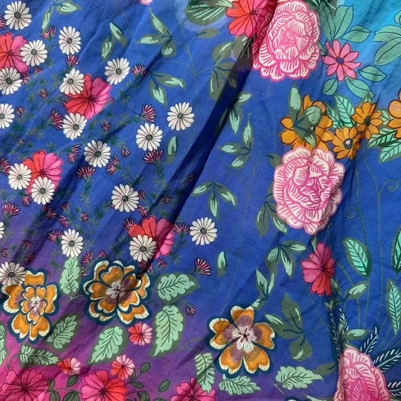 Johnny Was Green and Blue Floral Midi Dress - Picture 4 of 14